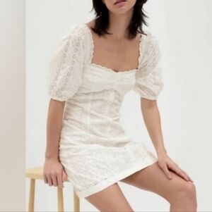 Gap White Peasant Eyelet Puff Sleeve Cotton Dress Size Small